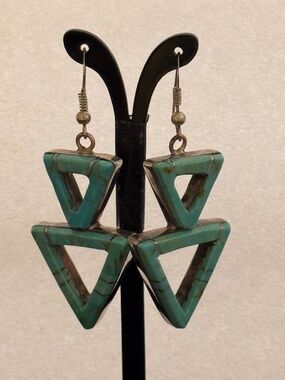 Gorgeous Turquoise Inlay and Sterling Silver Earrings Vintage